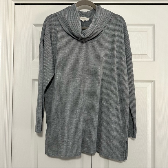 Ann Taylor LOFT Waffle Cowl Neck Tunic Top in Iceberg‎ Grey Heather Size XL VGUC - Picture 1 of 8